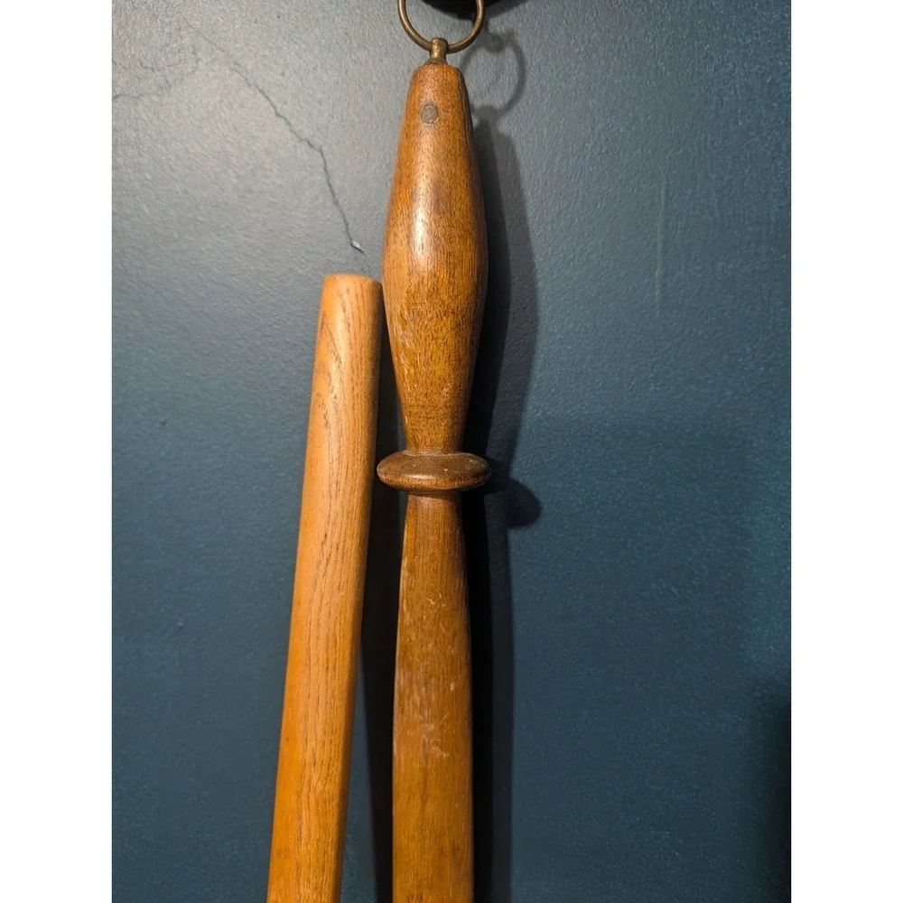 VTG Wooden Butter Paddle & Turned Stirring Stick Set - 2pc Rustic Farmhouse Lot